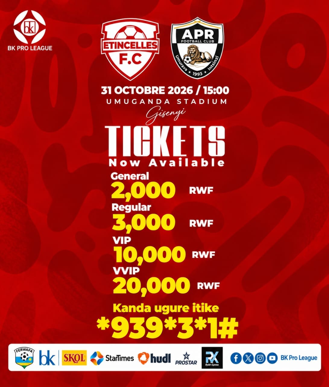 Etincelles FC v APR FC tickets at Umuganda Stadium — Rwanda